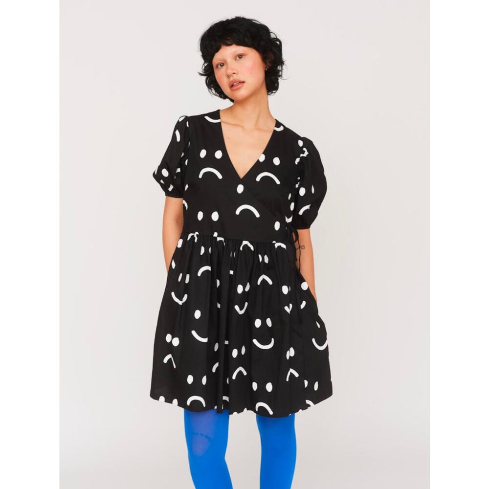 Lazy Oaf Happy/Sad Puff Sleeve Button-Front Dress – UK 20 (US 16)